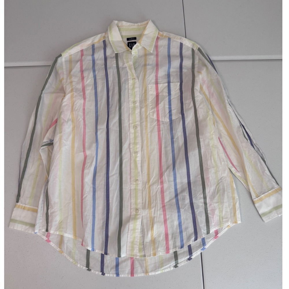 Gap The Big Shirt Pastel Rainbow Stripe Cotton Button Down Oversized Small pp - Picture 3 of 8